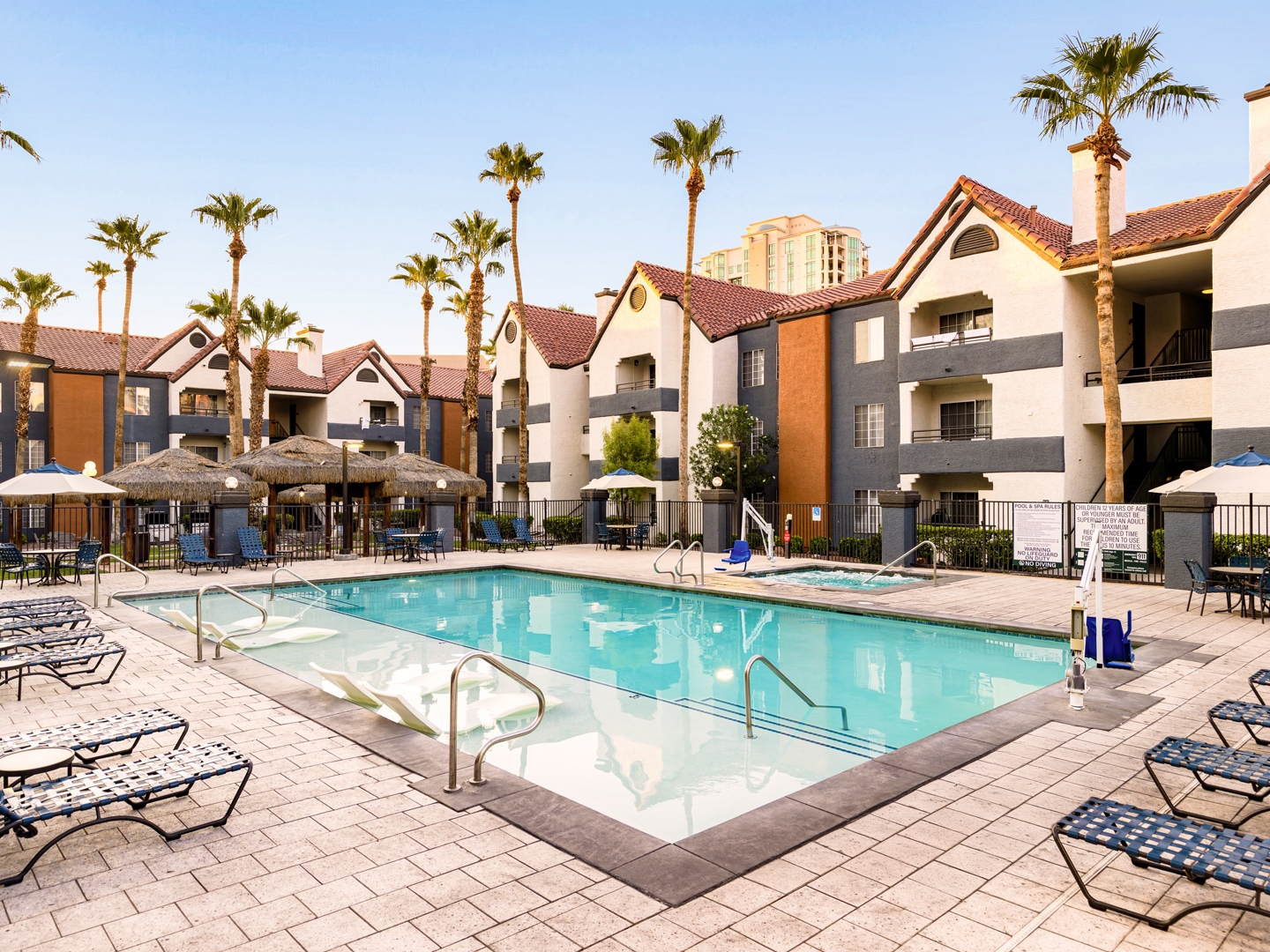 Sun chairs in lounge pool at Desert Club Resort in Las Vegas, Nevada