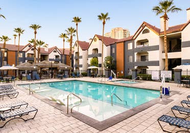 Sun chairs in lounge pool at Desert Club Resort in Las Vegas, Nevada