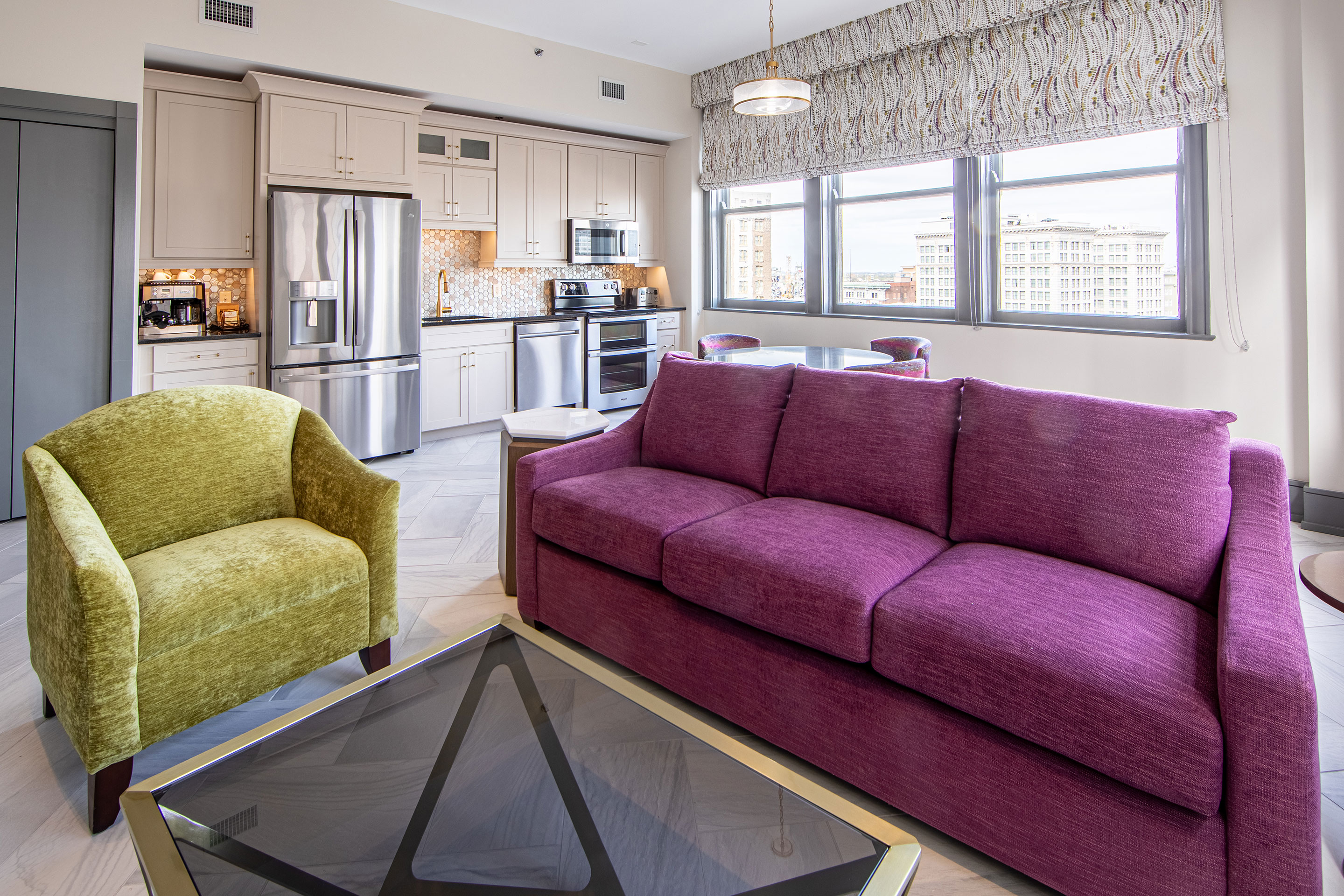 The kitchen and living area of our Signature Collection villa located at our new resort in New Orleans, Louisiana.