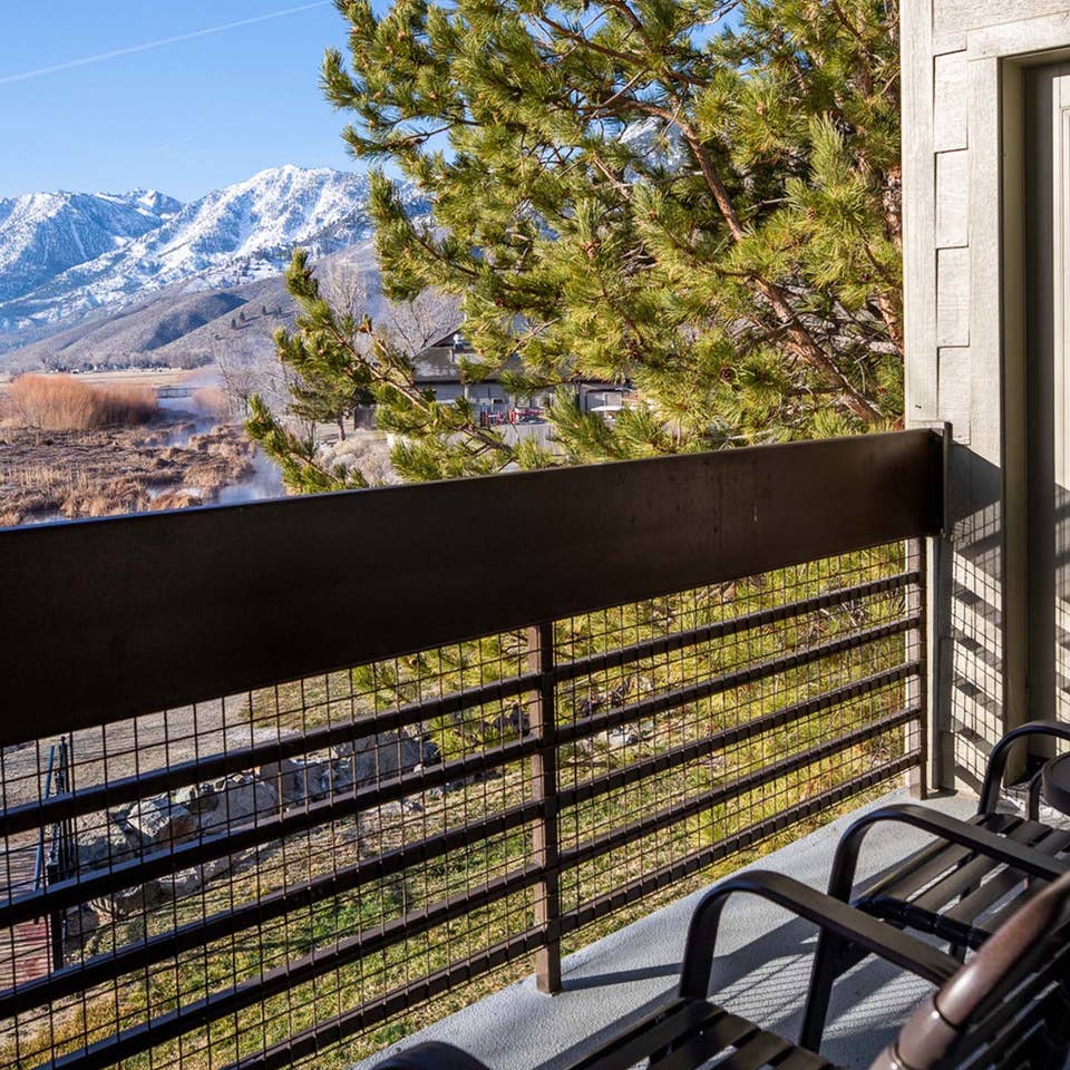 View from villa balcony looking onto Sierra Nevada Mountains at David Walley's Resort in Genoa, Nevada.