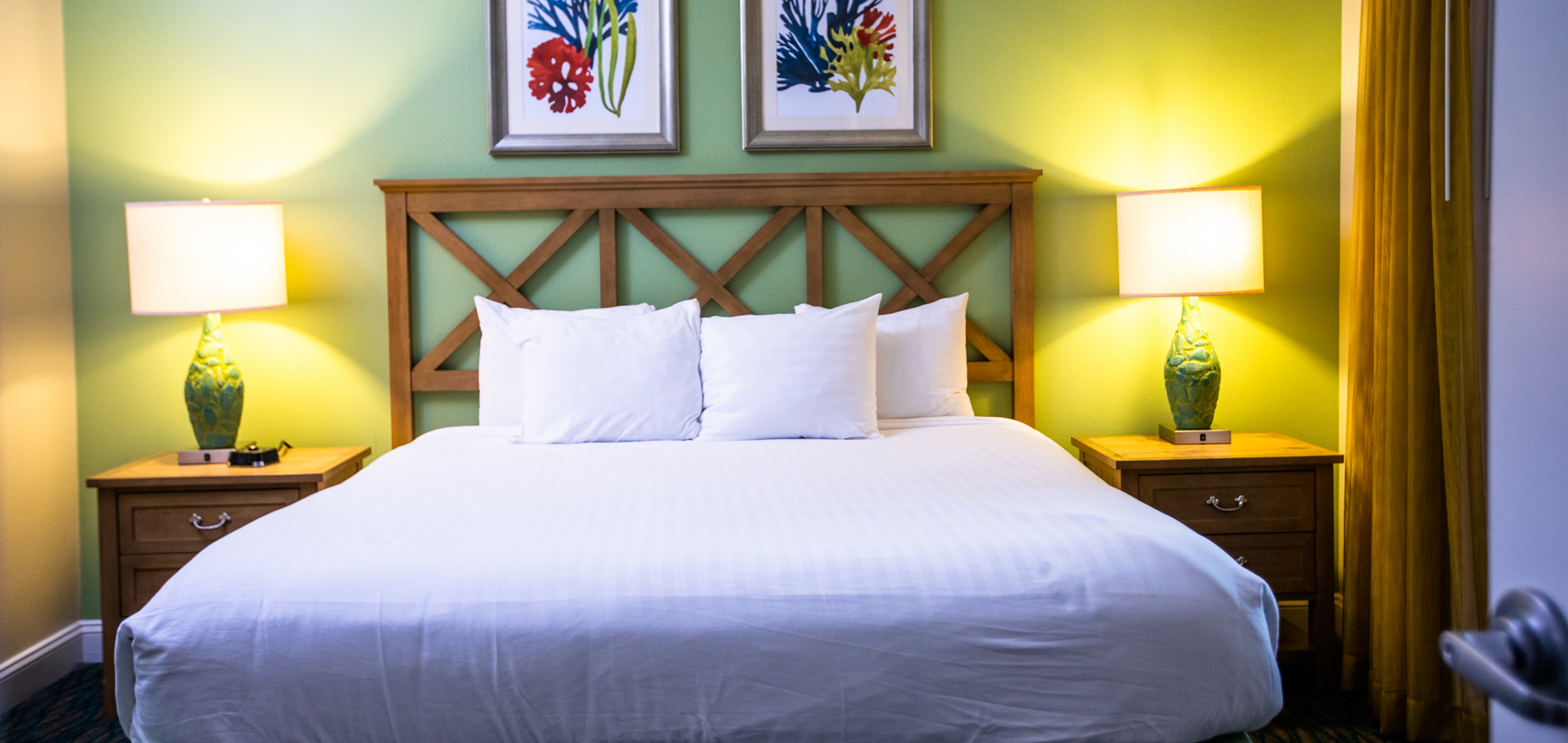 Bed in a two-bedroom villa at South Beach Resort in Myrtle Beach, South Carolina.