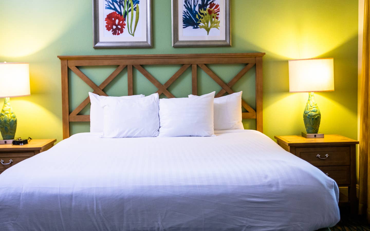 Bed in a two-bedroom villa at South Beach Resort in Myrtle Beach, South Carolina.