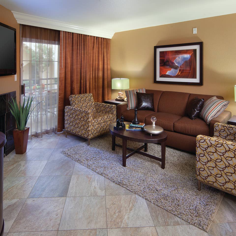 Living room in a two-bedroom villa at Desert Club Resort