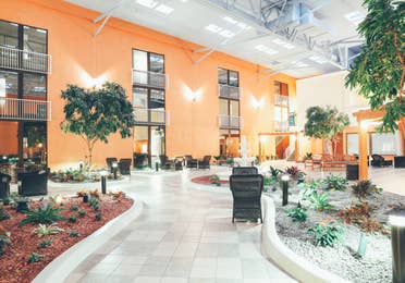 Atrium in reception building in West Village at Orange Lake Resort near Orlando, Florida.