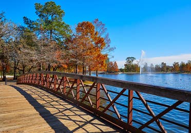 bridge view Hermann Park near Piney Shores Resort in Conroe, TX.