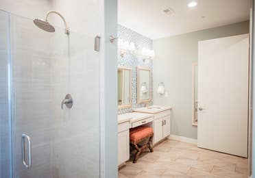 Bathroom in a two-bedroom Signature Collection villa at Galveston Seaside Resort.