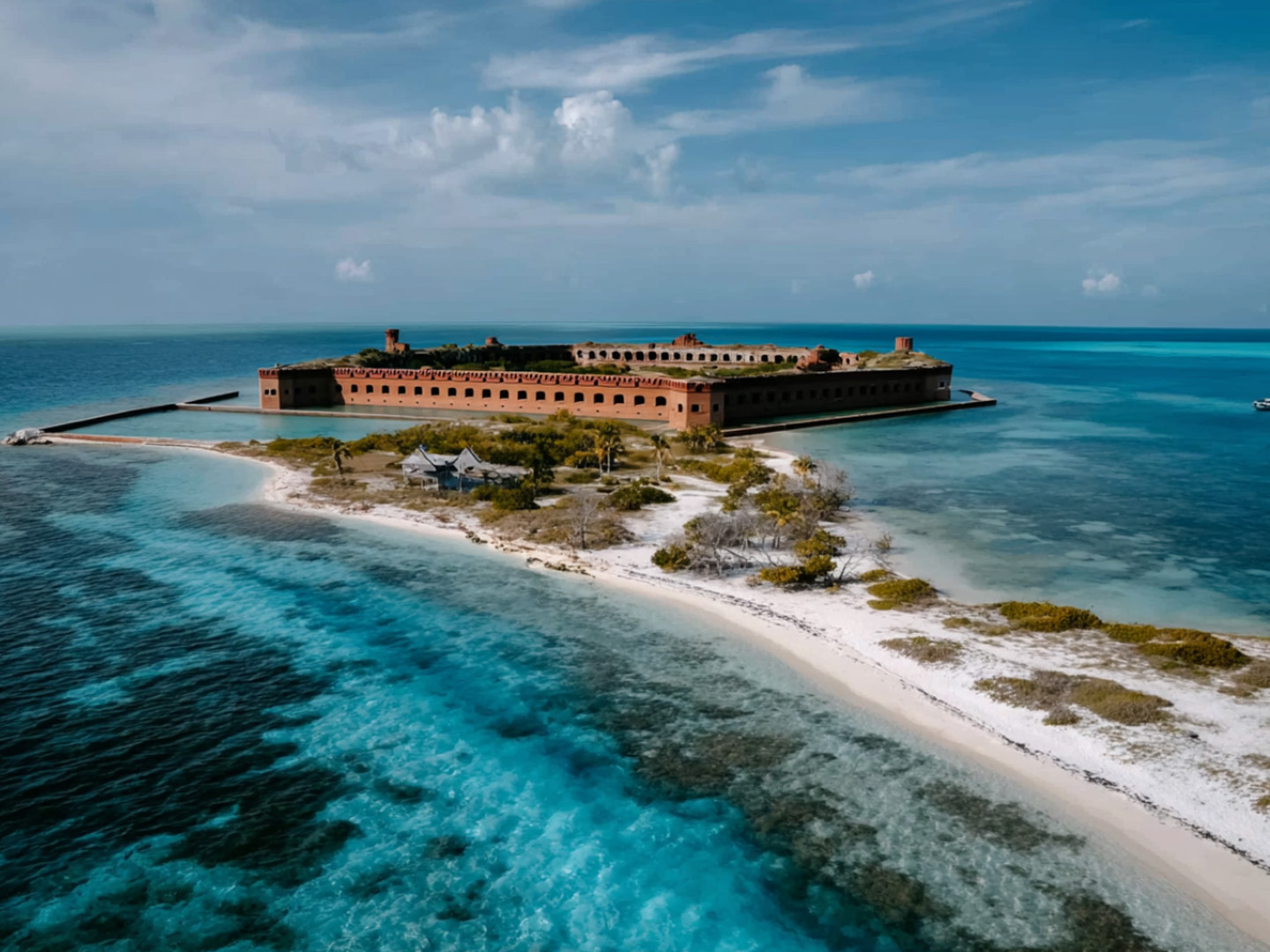 Aerial view of historic Fort Jefferson in Dry Tortugas National Park.