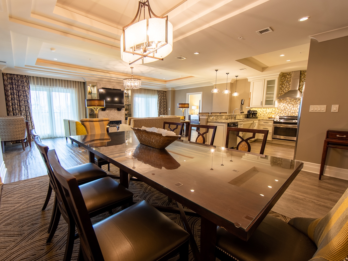 Dining room table in a four-bedroom Signature Collection villa at South Beach Resort in Myrtle Beach, South Carolina.