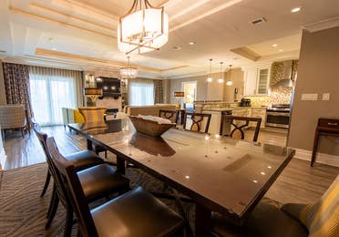 Dining room table in a four-bedroom Signature Collection villa at South Beach Resort in Myrtle Beach, South Carolina.