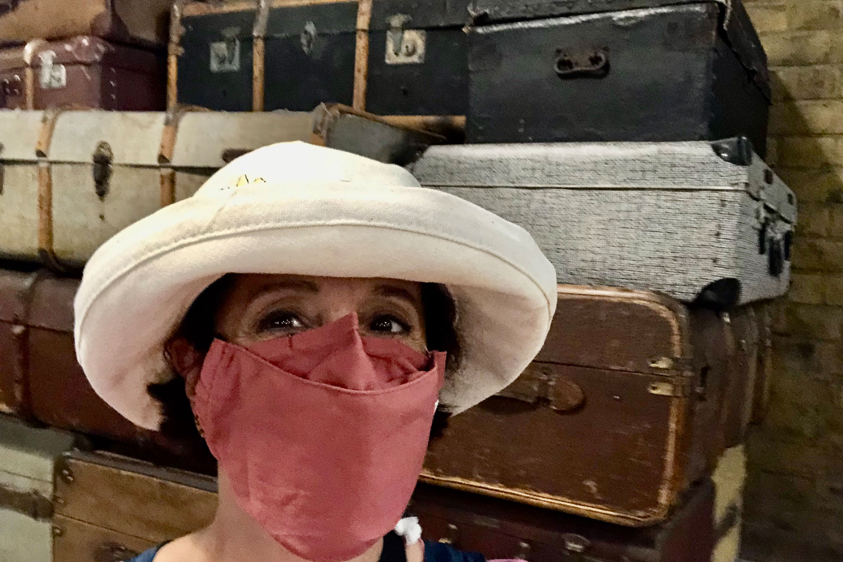 Author, Rona, stands in front of suitcases that are ready to be loaded onto the Hogwarts Express.