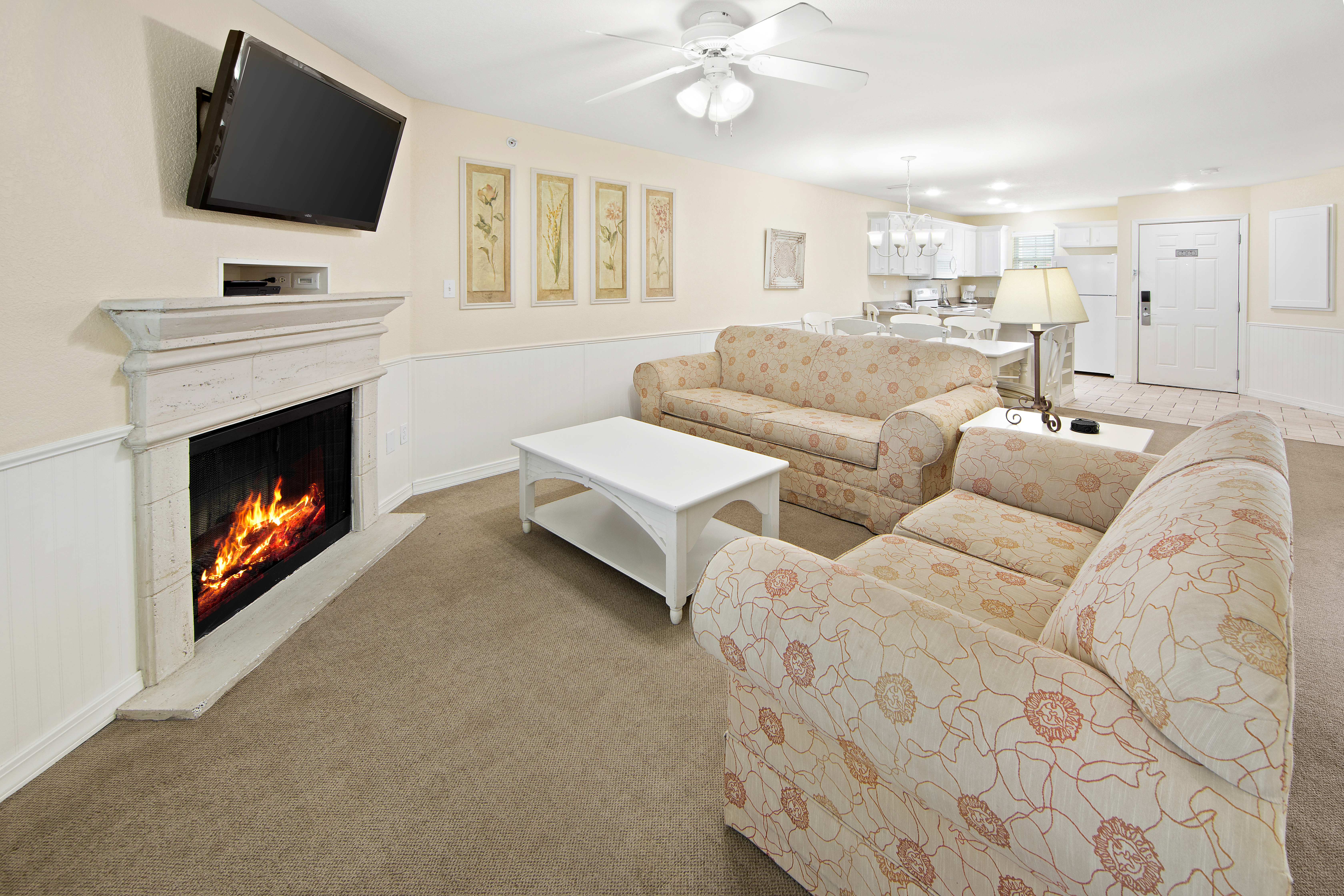 Living room in a two-bedroom presidential villa at the Hill Country Resort in Canyon Lake, Texas.
