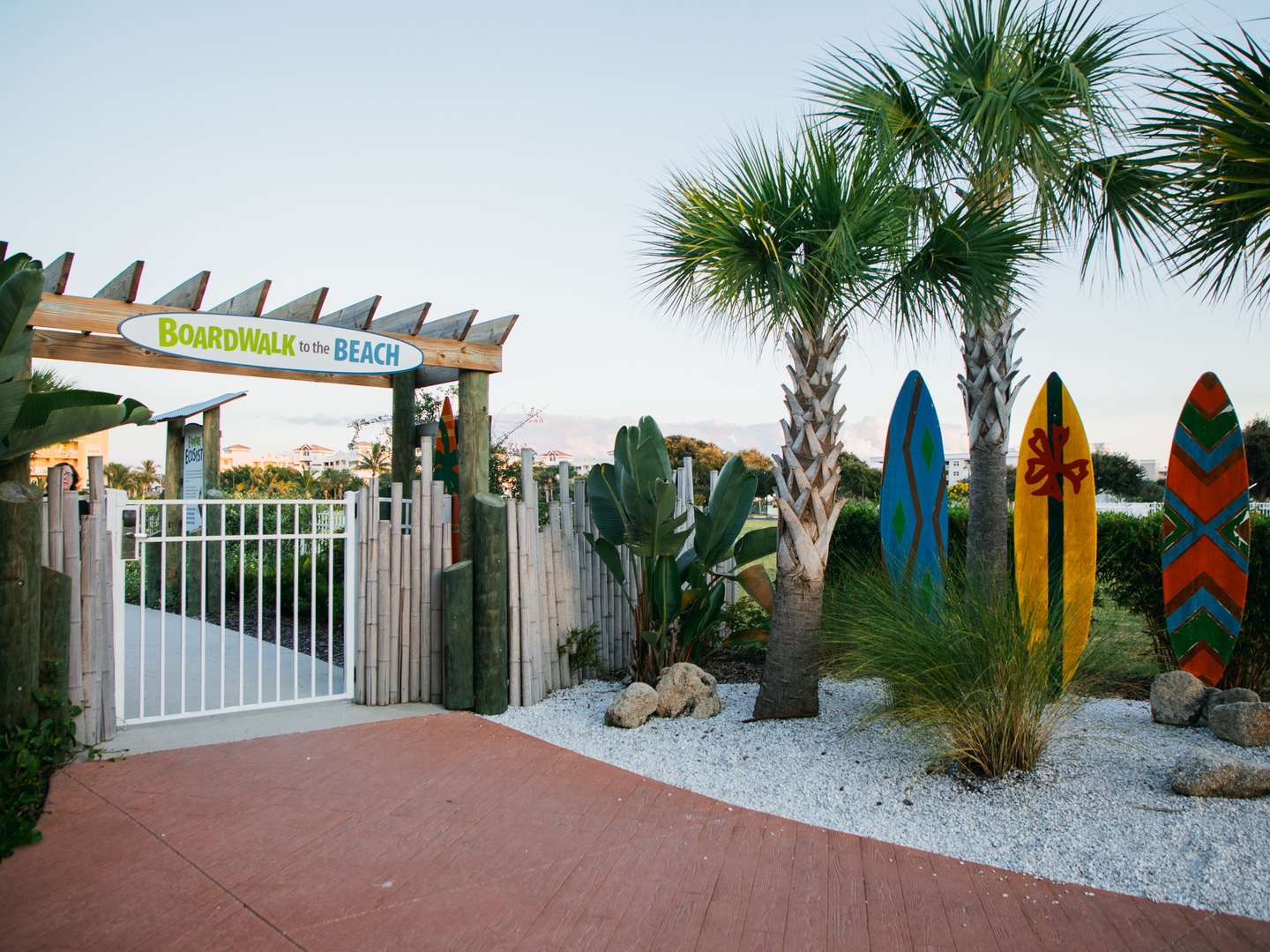 Entrance to boardwalk at Cape Canaveral Beach Resort in Florida.