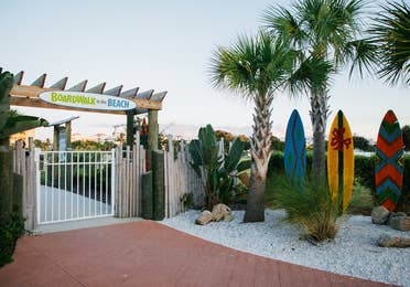 Entrance to boardwalk at Cape Canaveral Beach Resort in Florida.