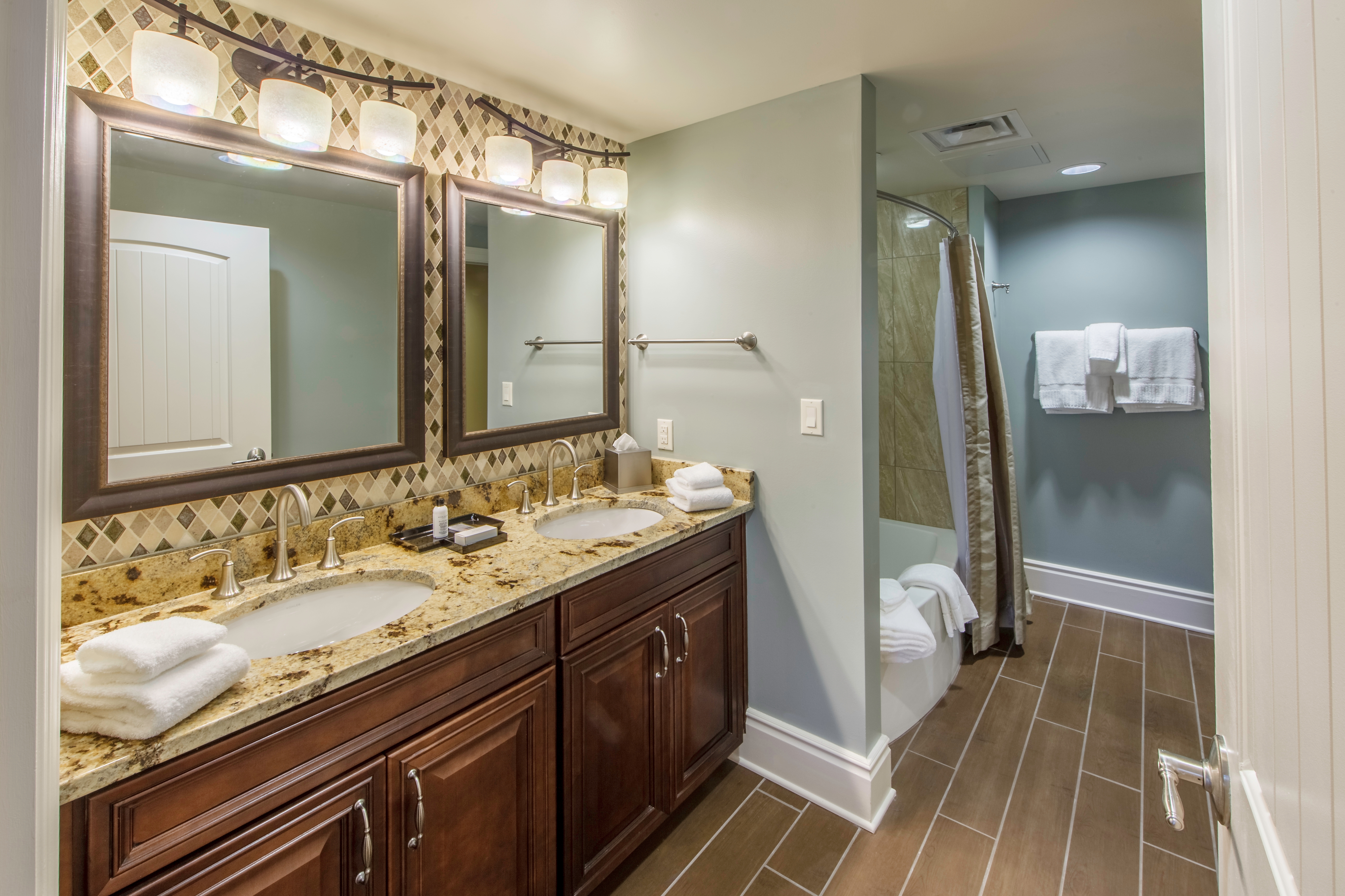 Bathroom with double vanity at Smoky Mountain Resort in Gatlinburg, Tennessee.