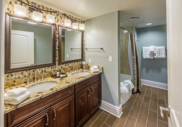 Bathroom with double vanity at Smoky Mountain Resort in Gatlinburg, Tennessee.