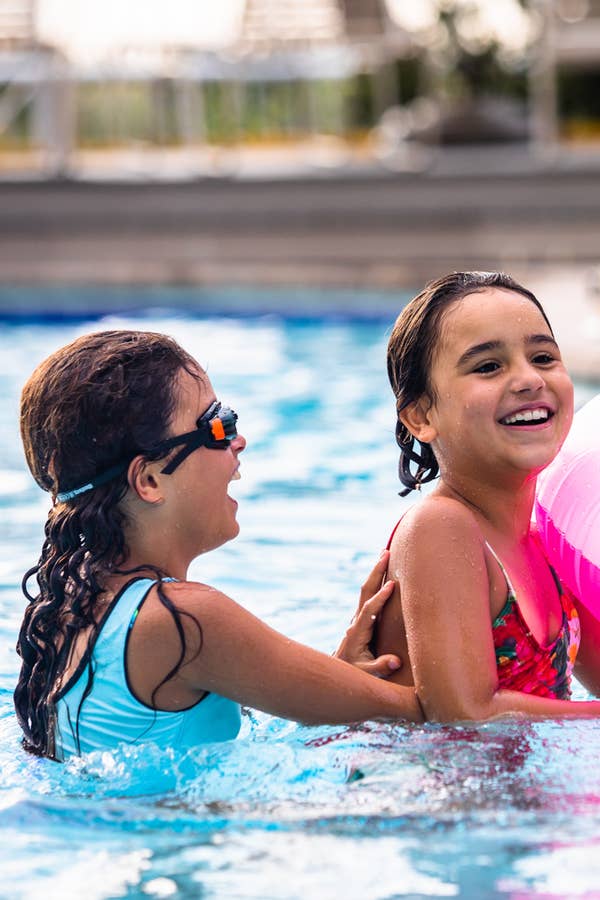 Two children in swimming pool at South Beach Resort in Myrtle Beach, South Carolina.