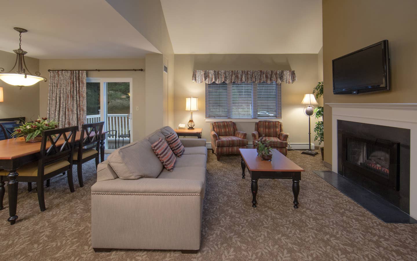 Living room in a three-bedroom villa at Mount Ascutney Resort in Brownsville, VT