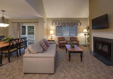 Living room in a three-bedroom villa at Mount Ascutney Resort in Brownsville, VT