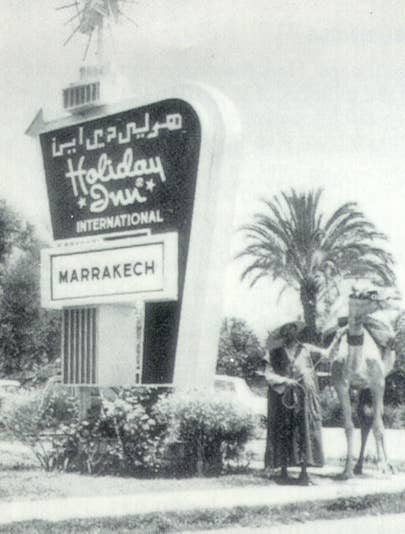 Holiday Inn sign in Marakesh, Morocco in the 1970s