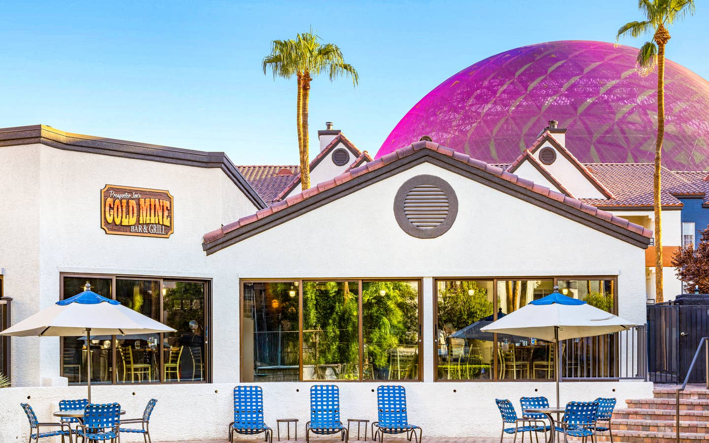 Gold Mine Bar & Grill with pool view at Desert Club Resort in Las Vegas, Nevada.