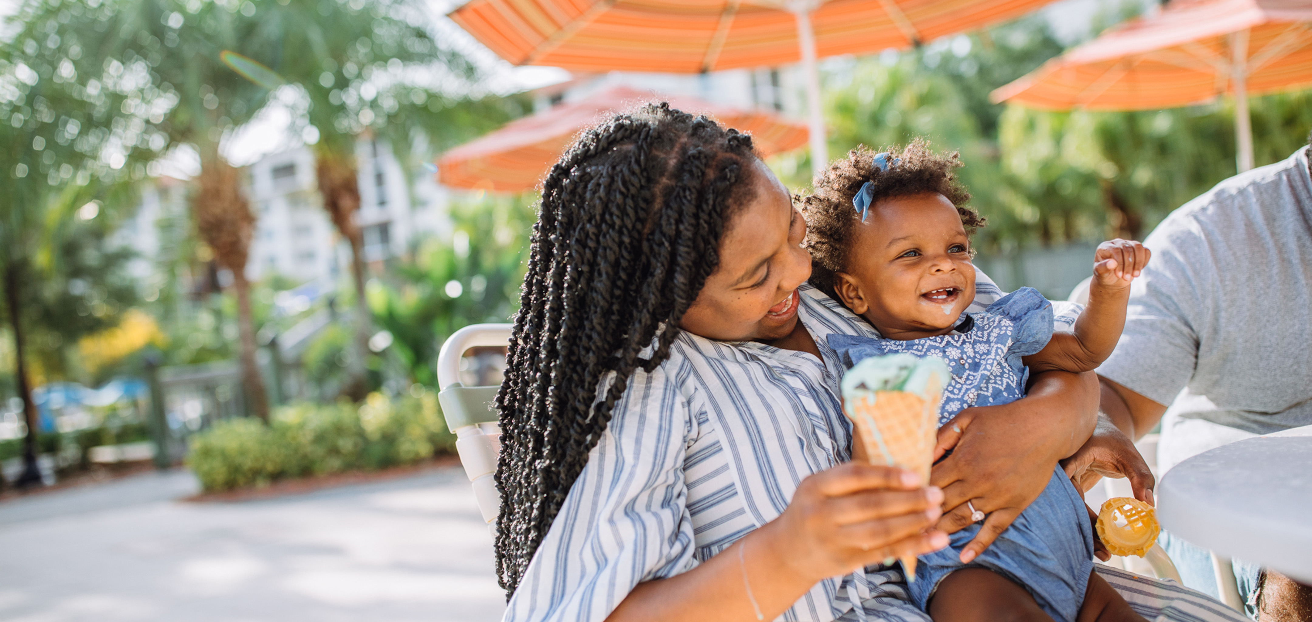 Family enjoying ice cream at Orange Lake Resort near Orlando, Florida.