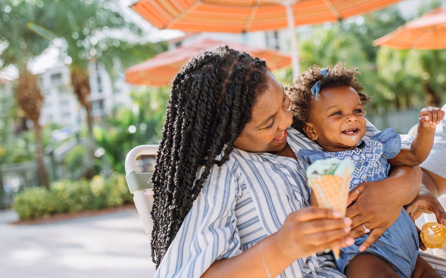 Family enjoying ice cream at Orange Lake Resort near Orlando, Florida.