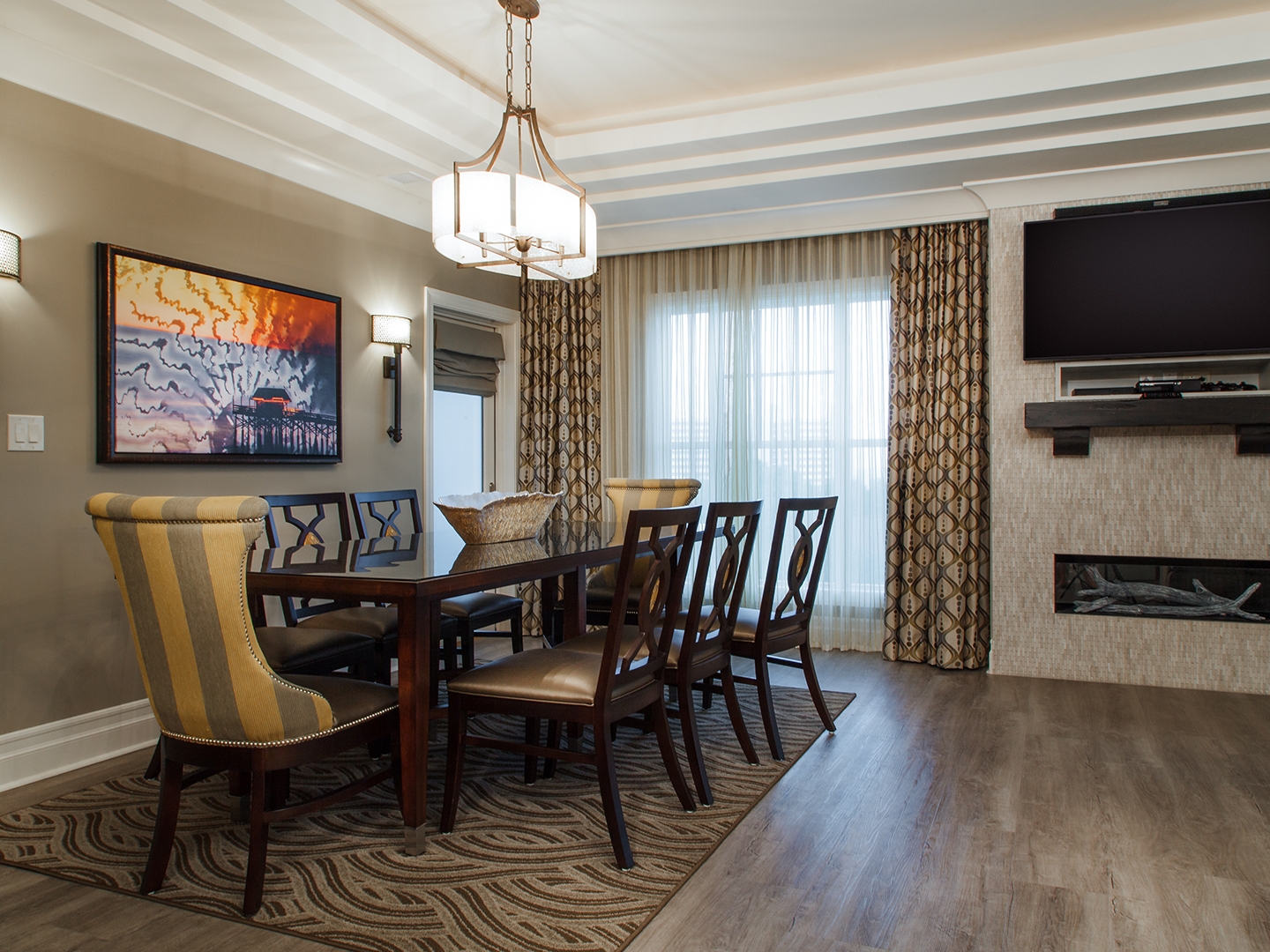 Dining room table in a three-bedroom Signature Collection villa at South Beach Resort in Myrtle Beach, South Carolina.