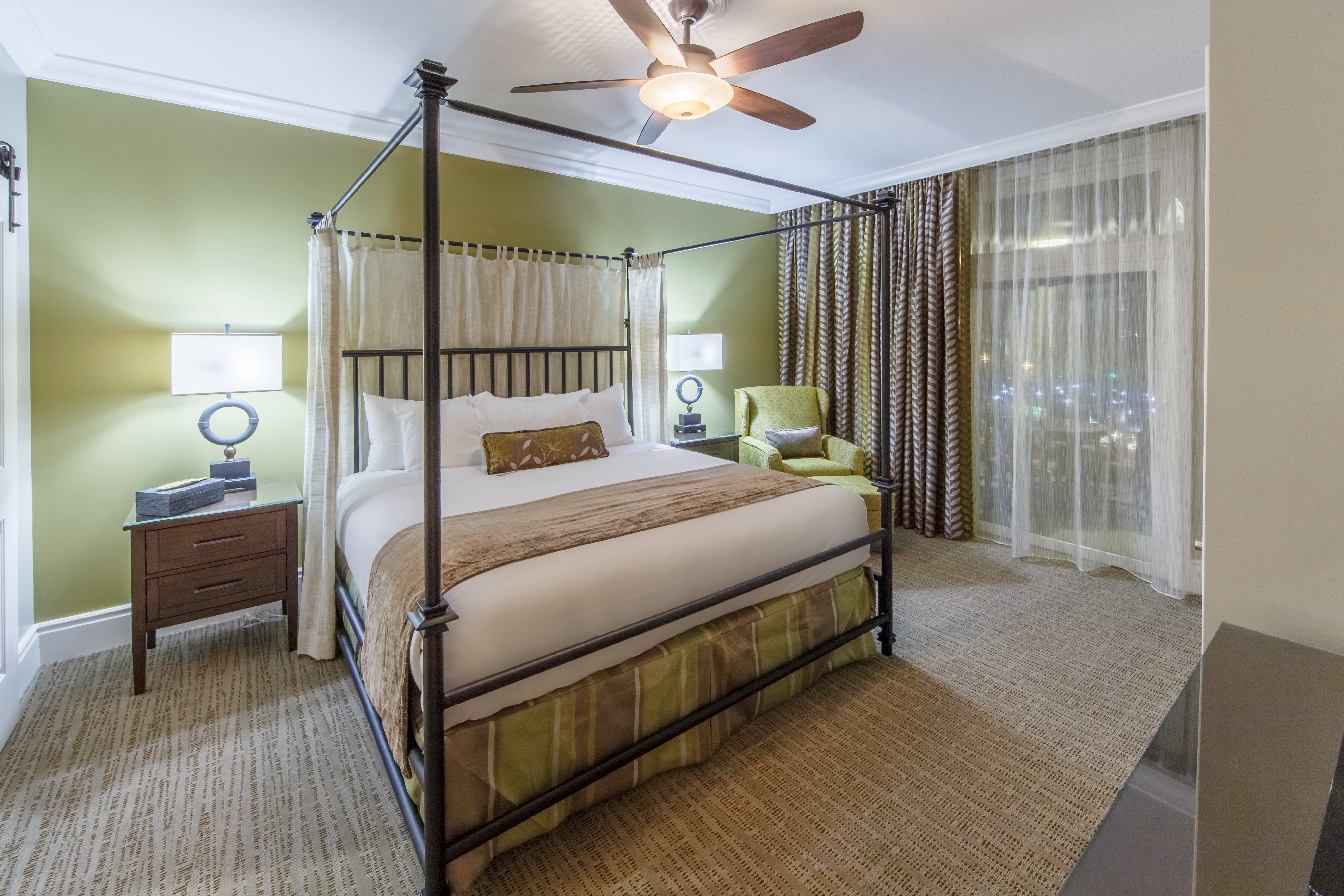 Master bedroom in a Signature Collection villa at Smoky Mountain Resort in Gatlinburg, Tennessee.