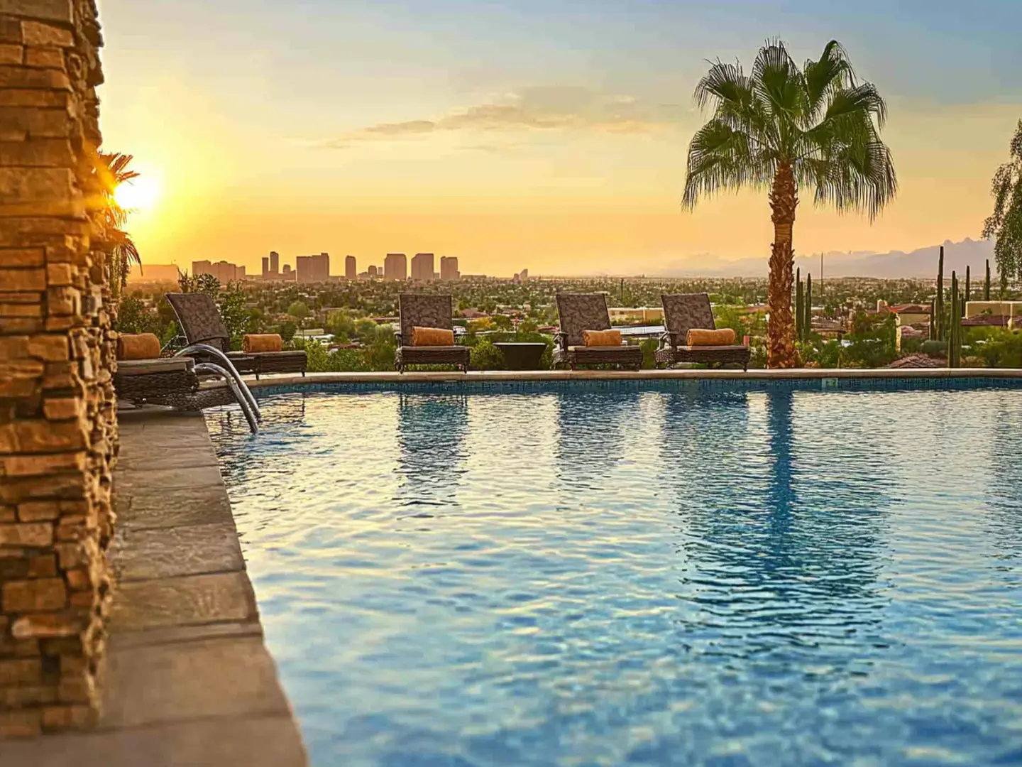 A rooftop infinity pool overlooking the Scottsdale AZ resort