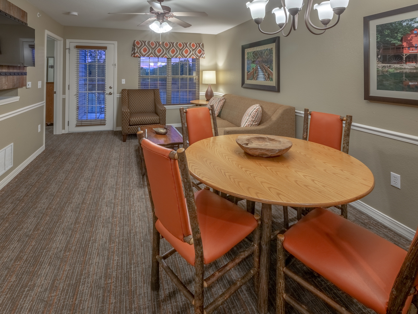 Dining table in a two-bedroom villa at Holiday Hills Resort in Branson, MO.