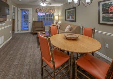 Dining table in a two-bedroom villa at Holiday Hills Resort in Branson, MO.