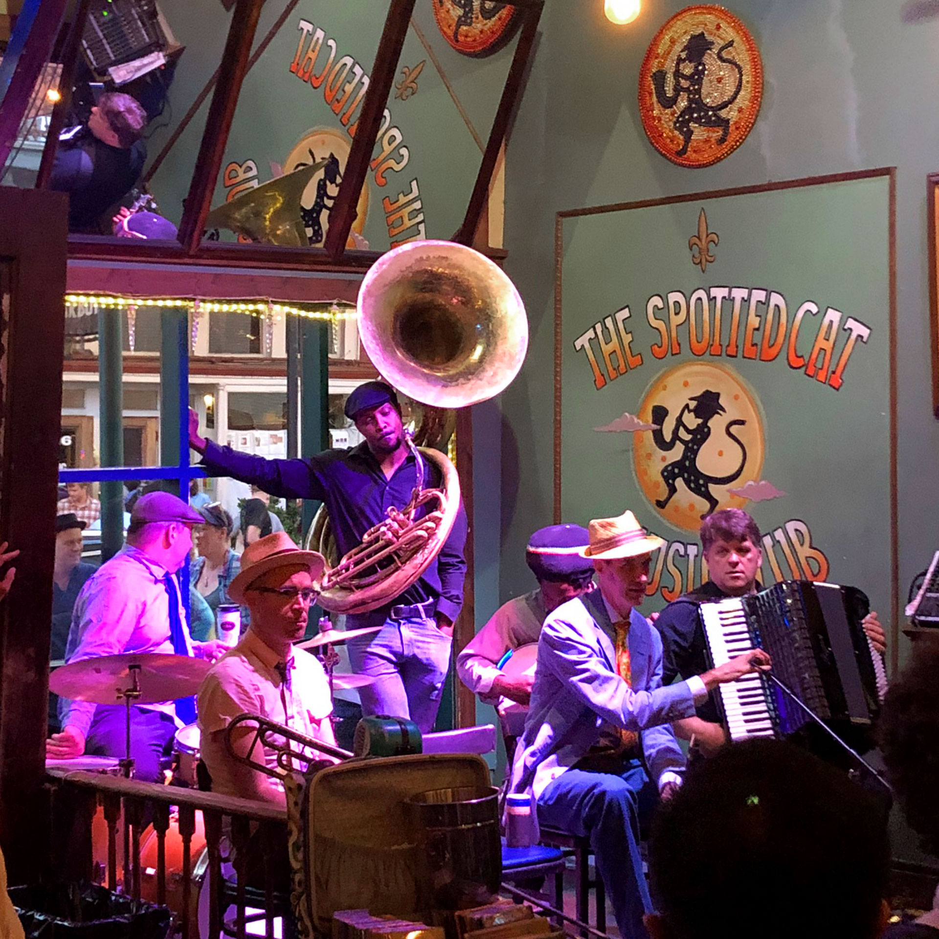 Jazz musicians perform at The Spotted Cat.