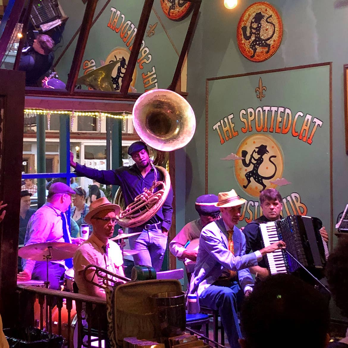 Jazz musicians perform at The Spotted Cat.