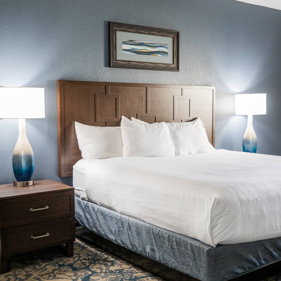 Bedroom in a two-bedroom villa at Cape Canaveral Beach Resort.