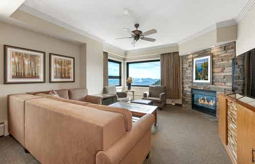 Living room in a Ridge Tahoe two-bedroom villa at Tahoe Ridge Resort