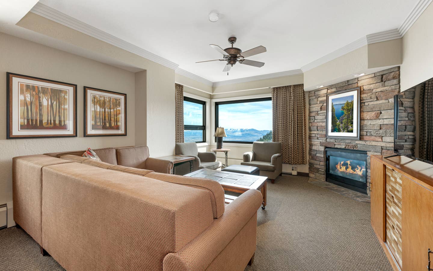 Living room in a Ridge Tahoe villa at Tahoe Ridge Resort