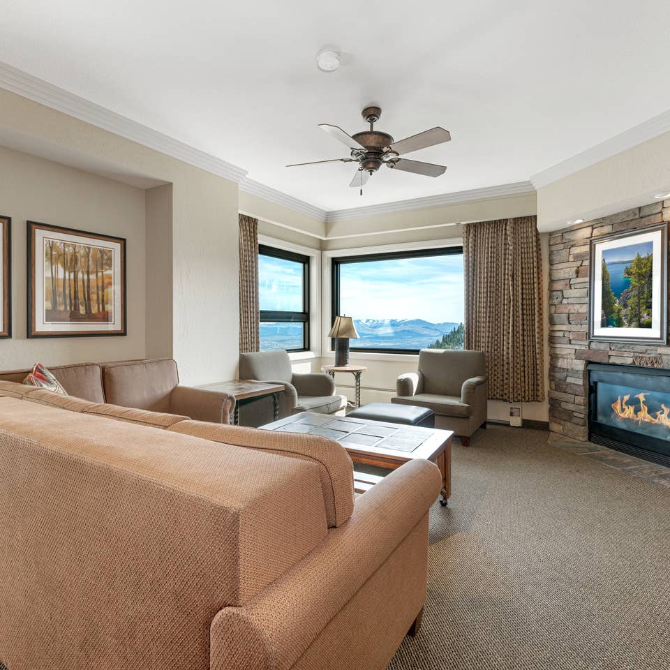 Living room in a Ridge Tahoe villa at Tahoe Ridge Resort