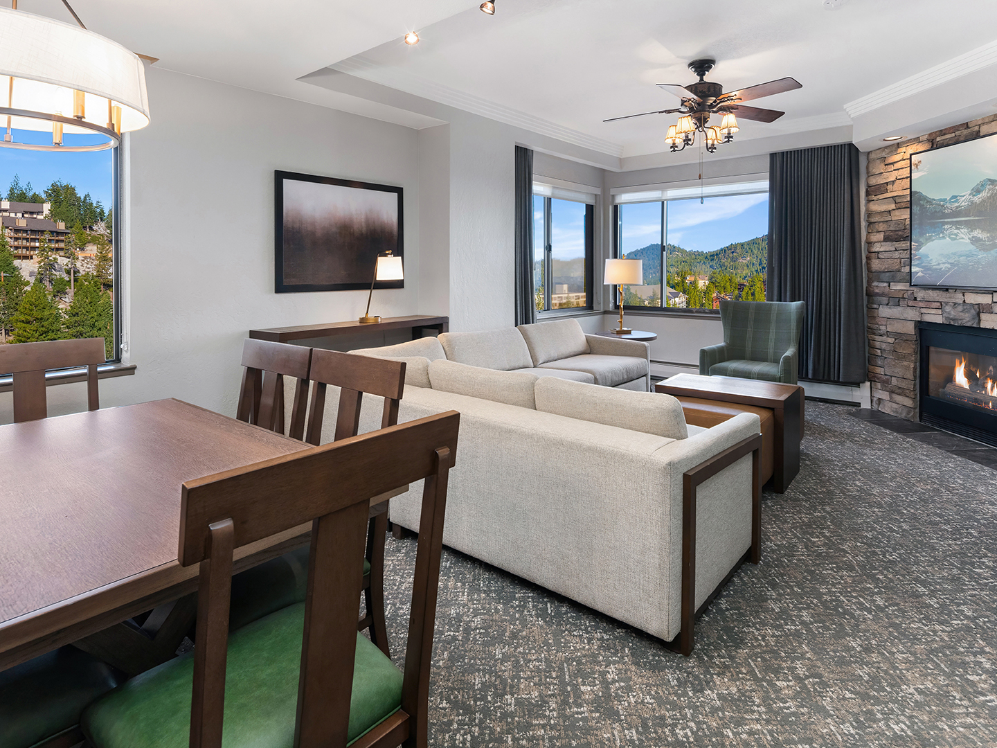 Living room in a Ridge Tahoe villa at Tahoe Ridge Resort