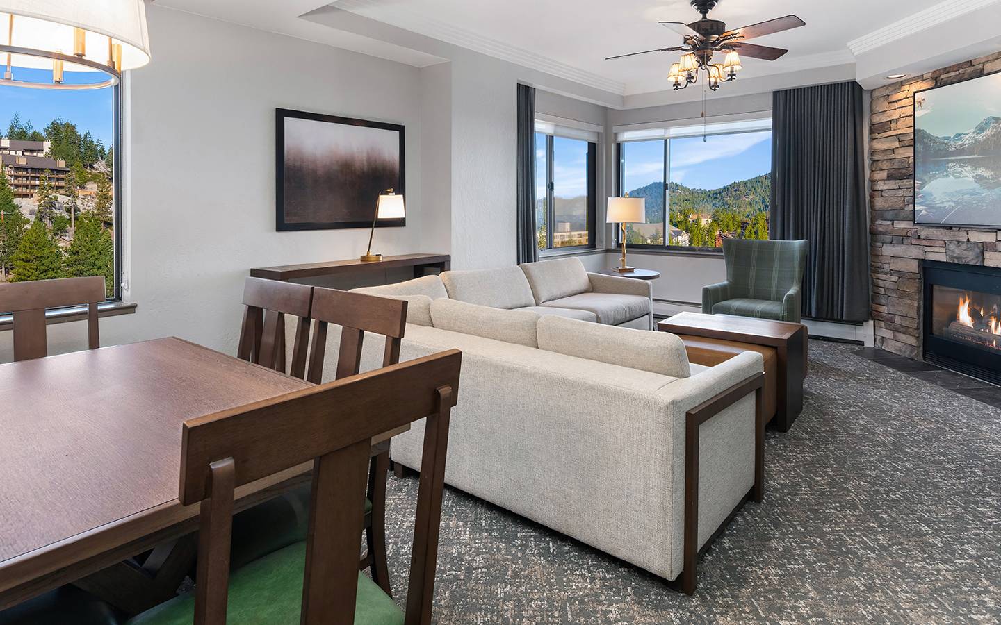 Living room in a Ridge Tahoe villa at Tahoe Ridge Resort