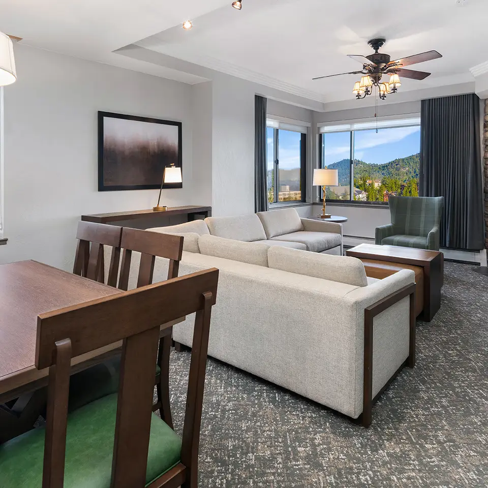 Living room in a Ridge Tahoe villa at Tahoe Ridge Resort