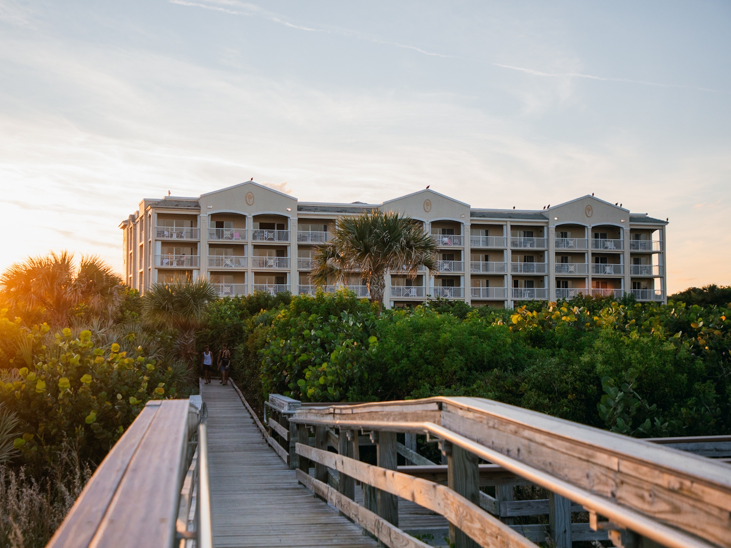 Property building at sunset at Cape Canaveral Beach Resort in Florida