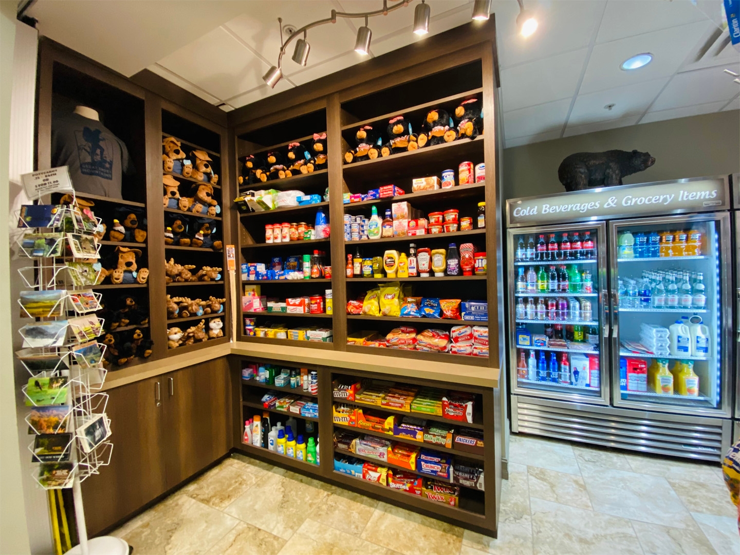 Marketplace with souvenirs and grocery items at Smoky Mountain Resort in Gatlinburg, Tennessee.