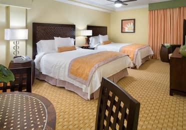 Two queen beds in a studio room in West Village at Orange Lake Resort near Orlando, FL