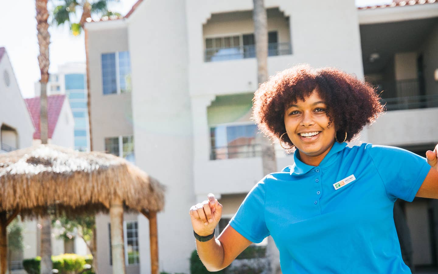 Team member hula hooping at Desert Club Resort in Las Vegas, Nevada.