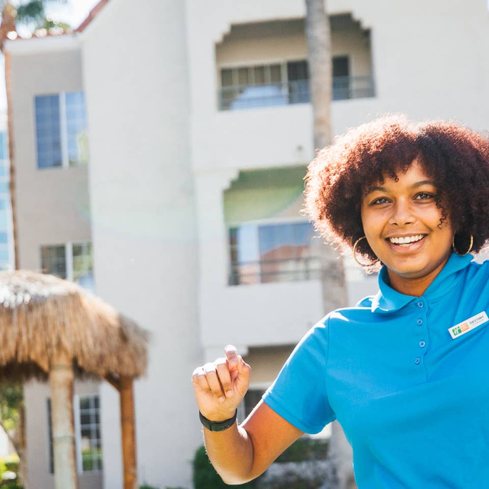 Team member hula hooping at Desert Club Resort in Las Vegas, Nevada.