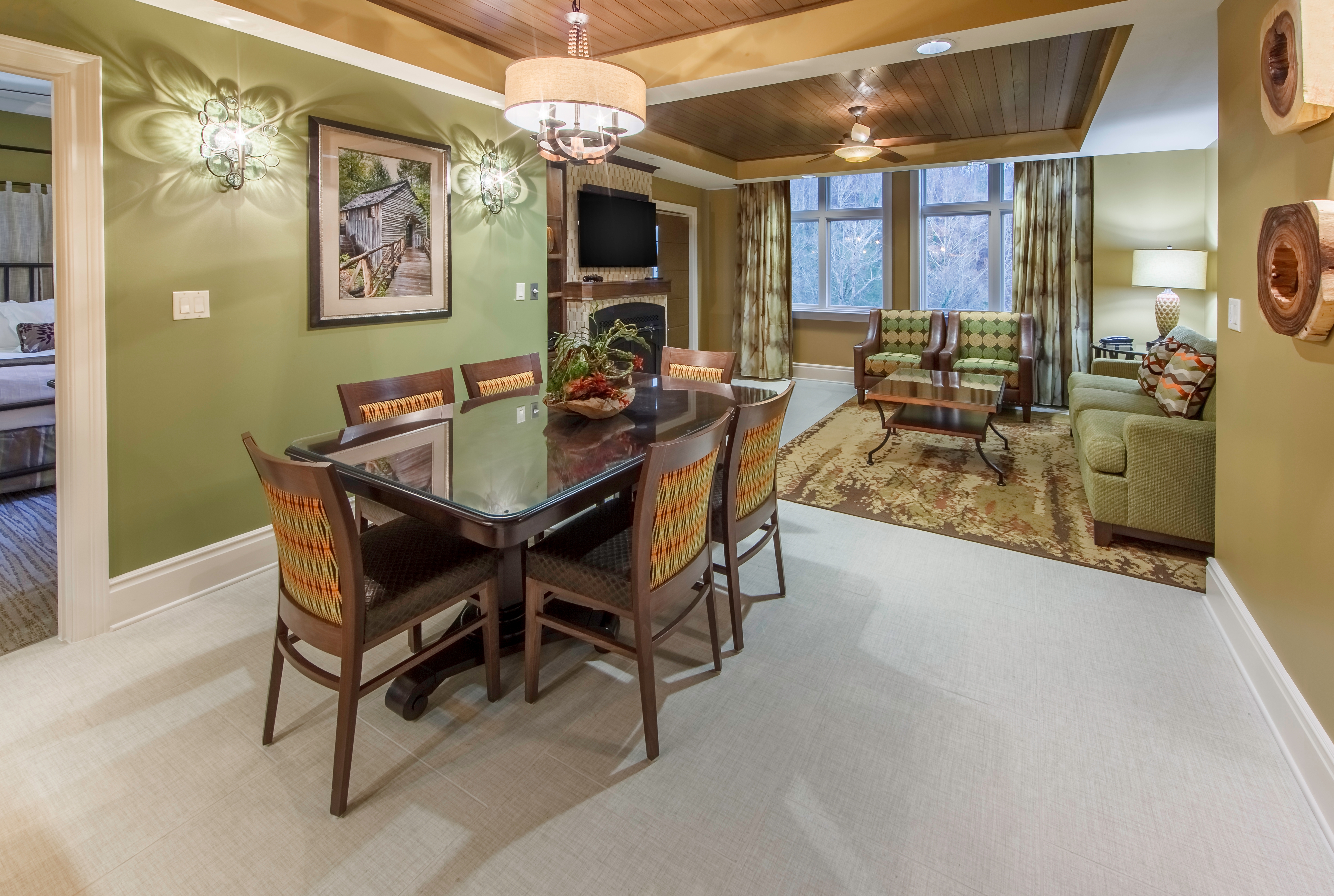 Dining area in a Signature Collection villa at Smoky Mountain Resort in Gatlinburg, Tennessee.