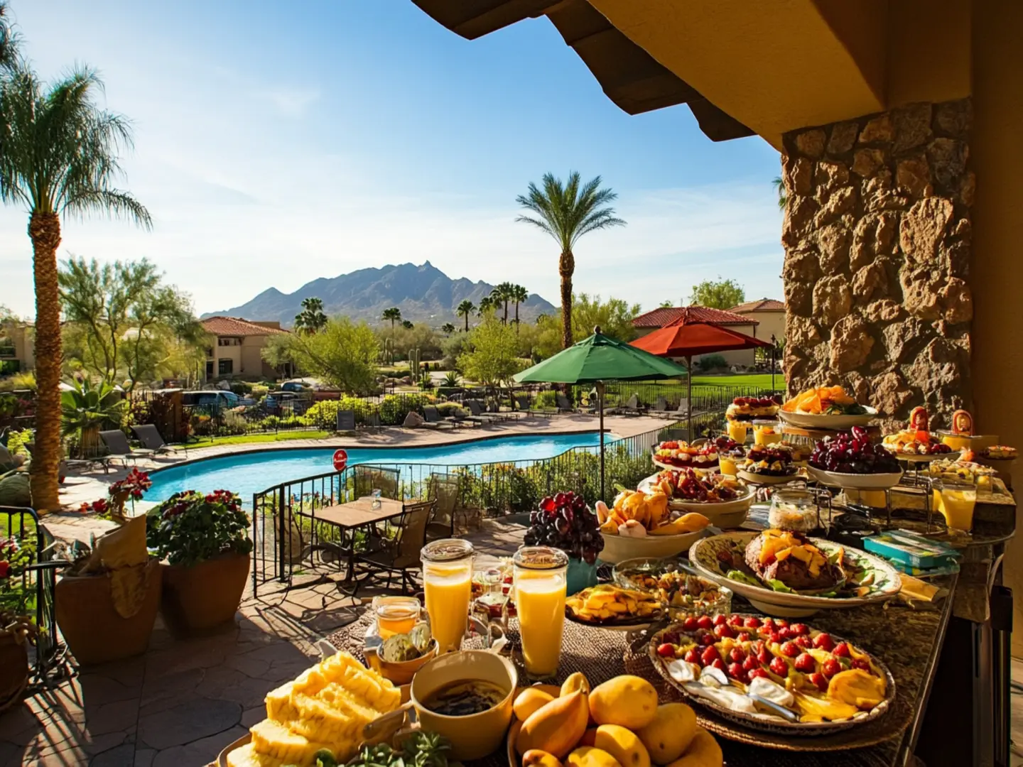 A desert themed breakfast spread with fresh fruit Scottsdale AZ resort
