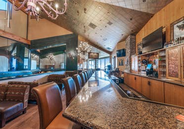 Bar seating in the Bear Trap Lounge and Bar at Tahoe Ridge Resort in Stateline, Nevada.
