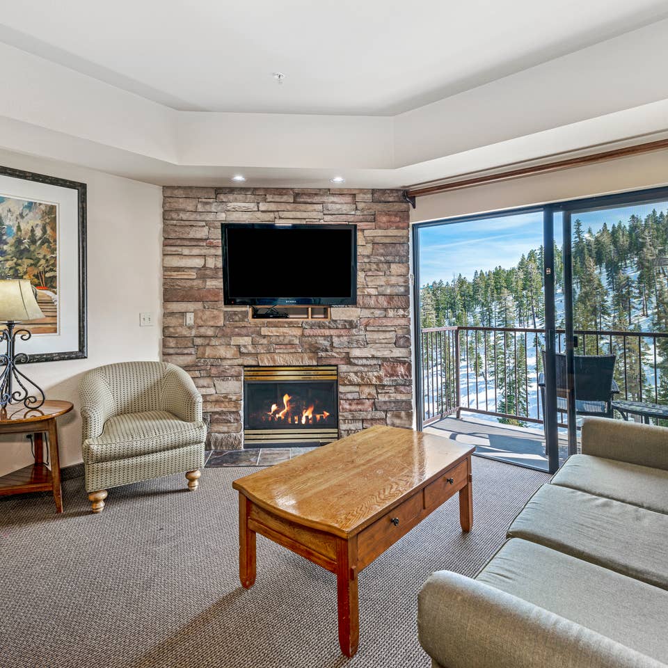 Living room in a Ridge Pointe villa at Tahoe Ridge Resort