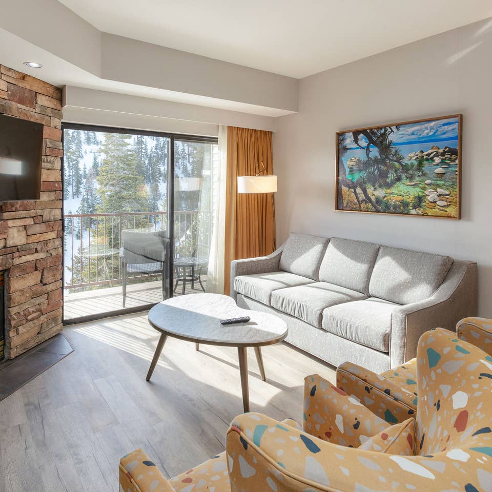 Living room in a Ridge Pointe villa at Tahoe Ridge Resort